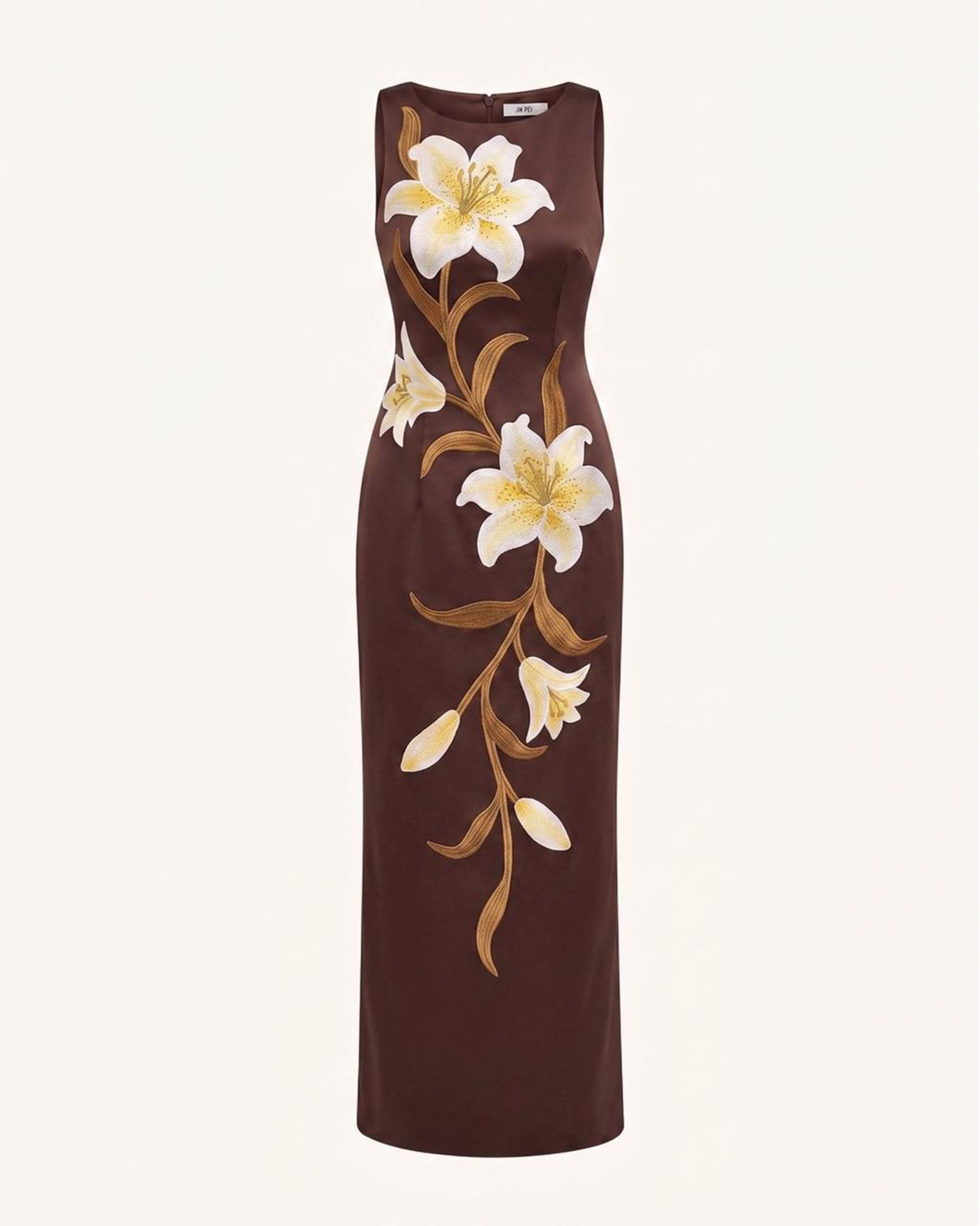 Lily Floral Print Sleeveless Column Maxi Dress - Brown