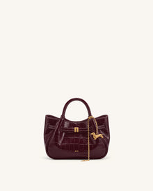 Maeve Dachshund Charm Mini Satchel Bag - Burgundy Croc