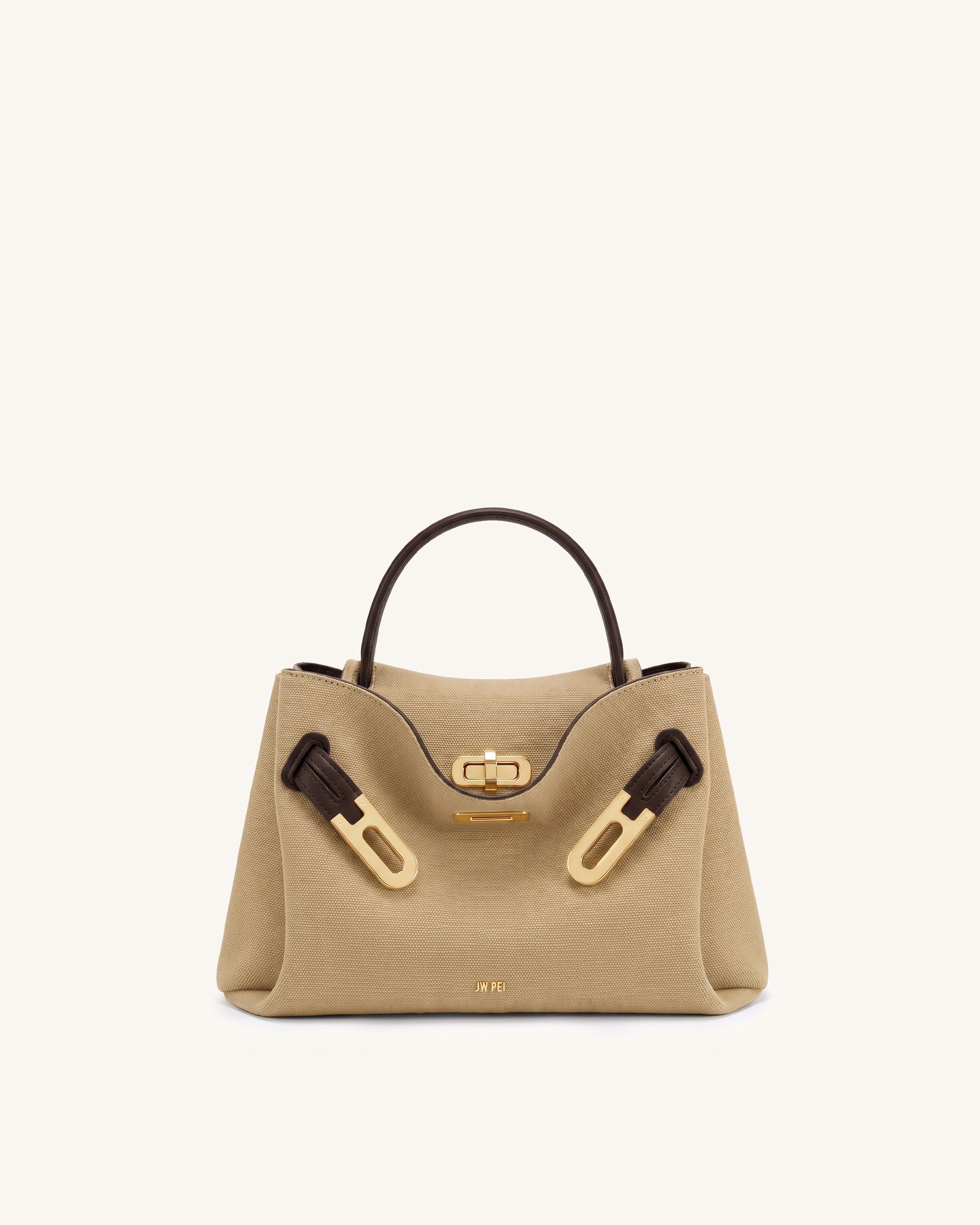 Rhea Small Double Buckle Shoulder Bag - Dark Brown Canvas