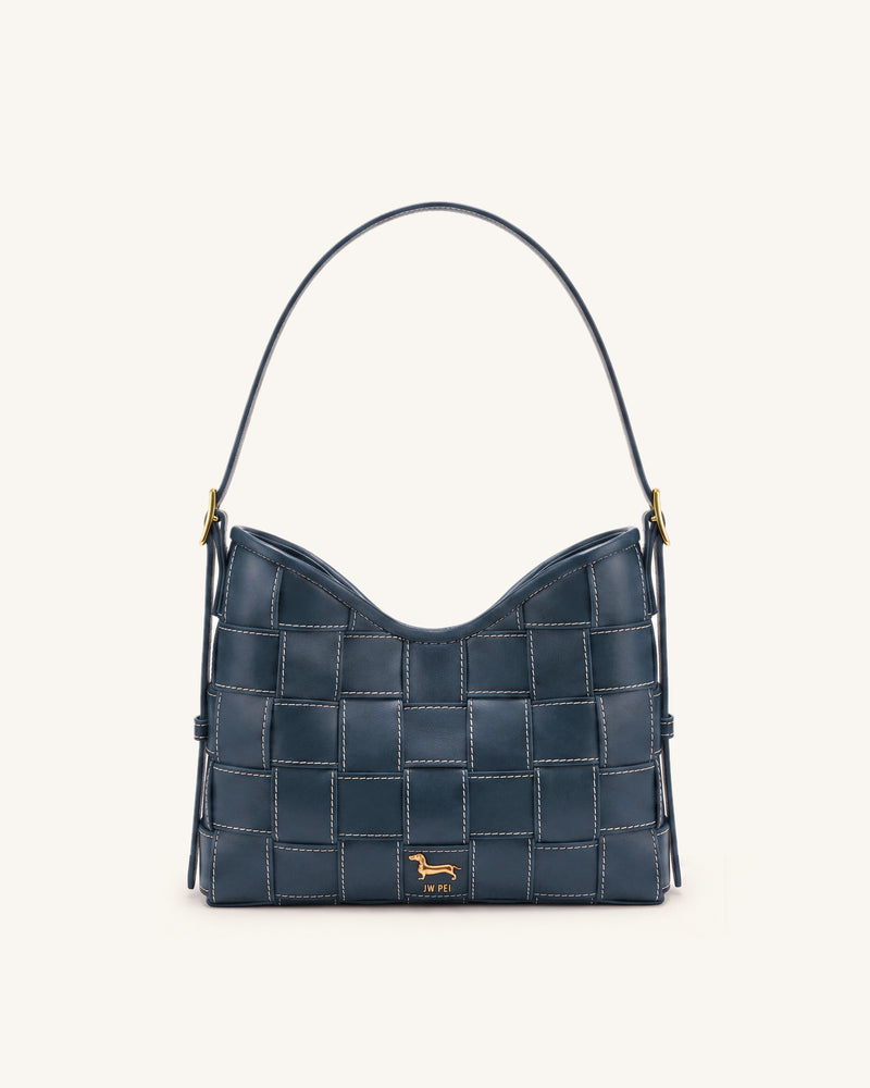 Nadine Dachshund Woven Hobo Bag - Blue