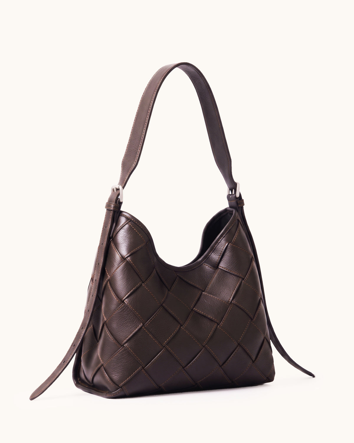 Nadine Woven Slouchy Hobo Bag - Dark Brown