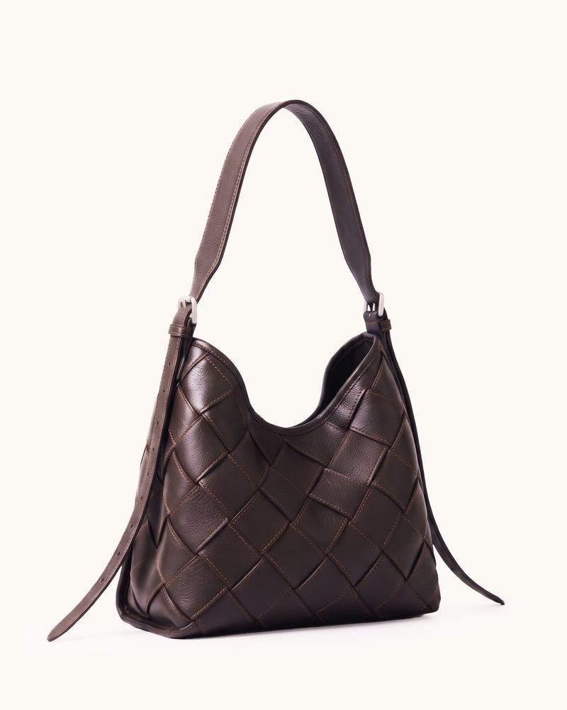 Nadine Woven Slouchy Hobo Bag - Dark Brown