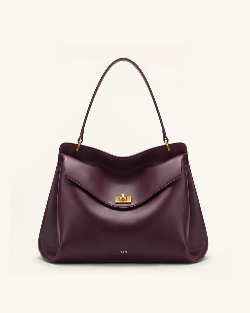 Lucia Turn-Lock Shoulder Bag - Deep Burgundy