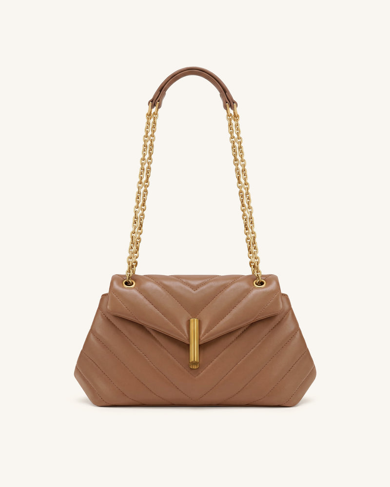 Valerie Quilted Chain Flap Shoulder Bag - Caramel Brown