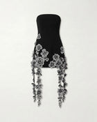Floral Embroidered Cascade Mini Dress - Black