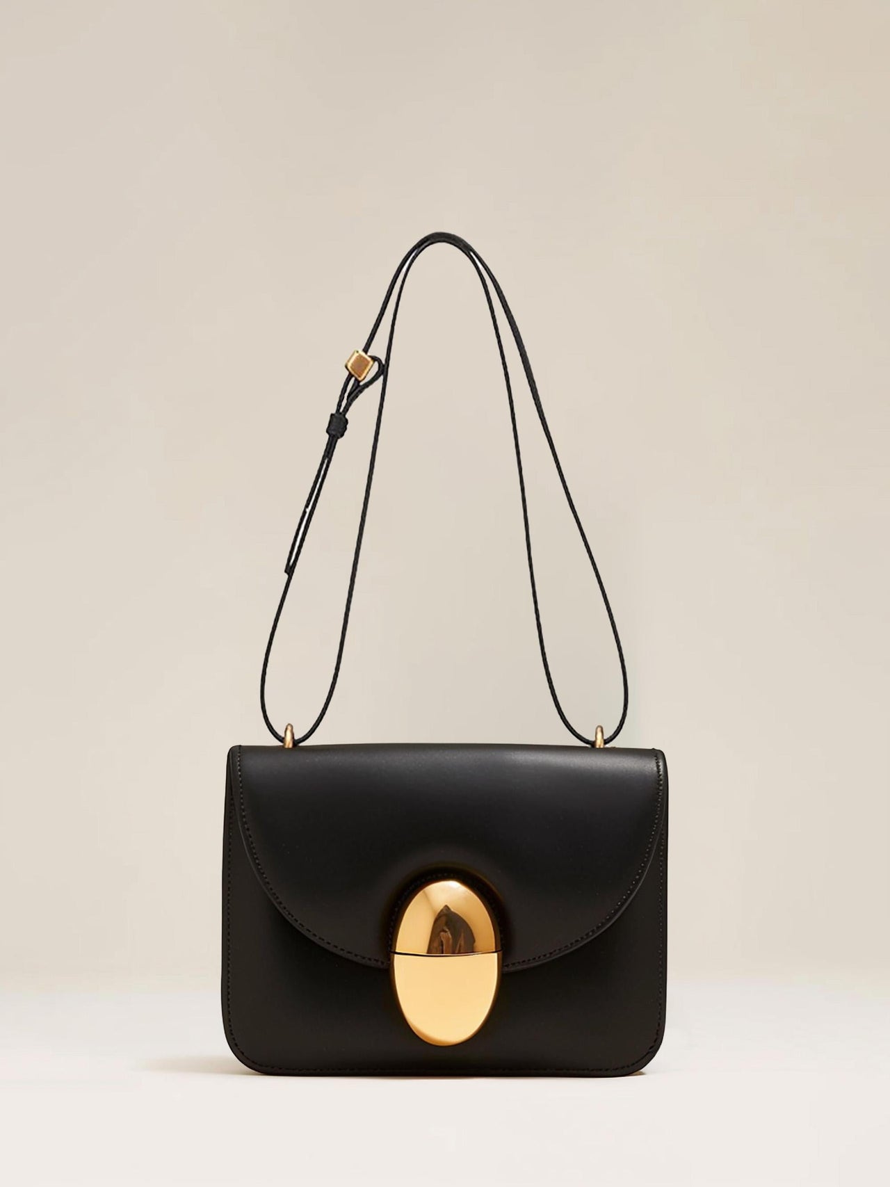 Gold Dimensional Lock Flap Crossbody Bag - Black