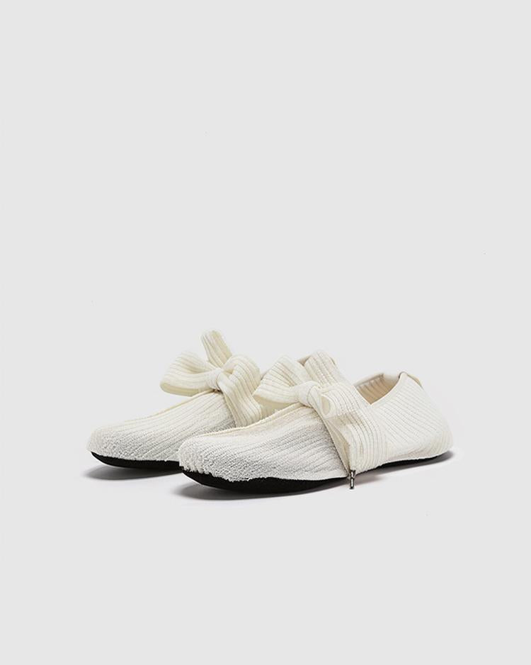 Bow Knit Flats-White
