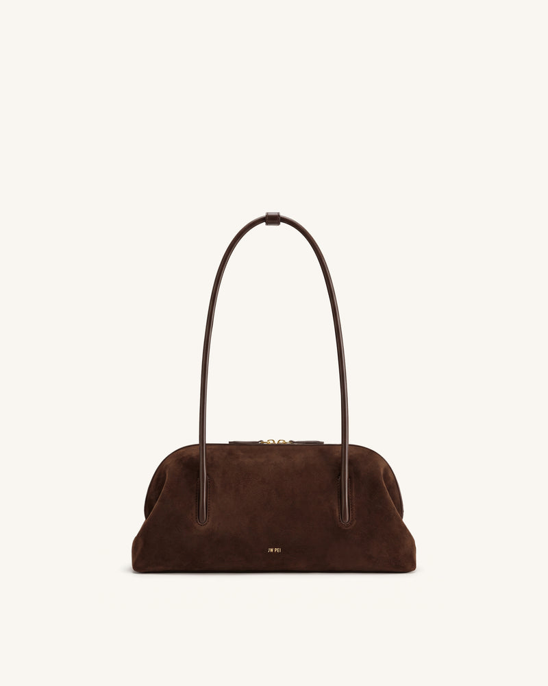 Aveline Faux Suede Shoulder Bag - Dark Brown