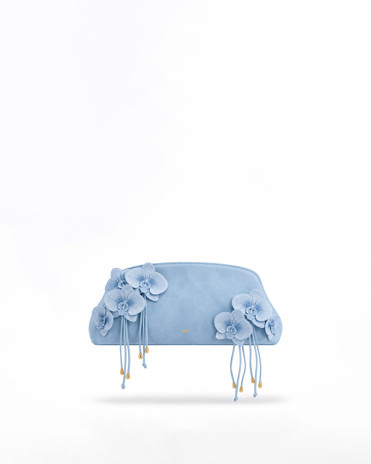 Orchid 3D Embroidered Tassel Clutch - Light Blue