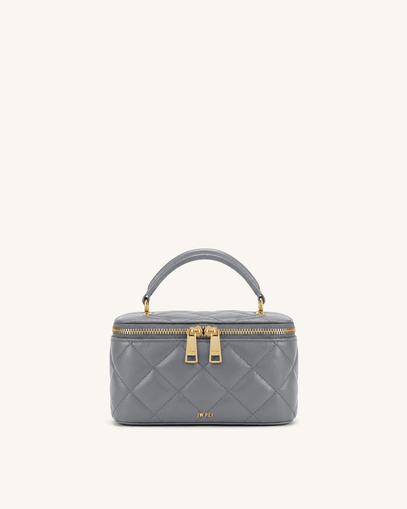 Vivienne Quilted Vanity Top Handle Bag - Gray
