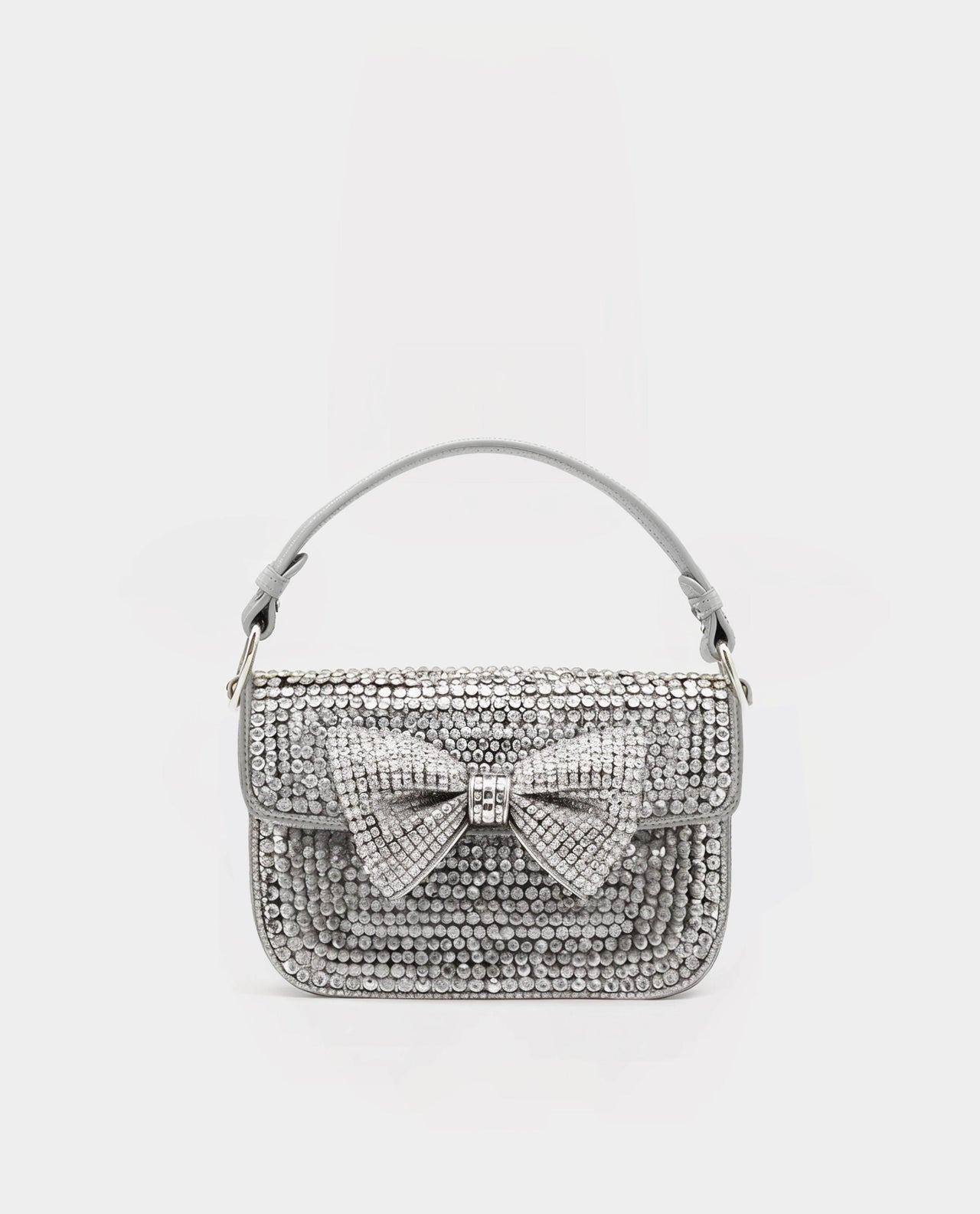 Crystal Bow Flap Handbag - Silver
