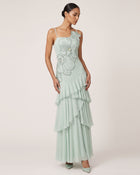 Orchid Embroidered Ruffled One-Shoulder Maxi Dress - Mint Green