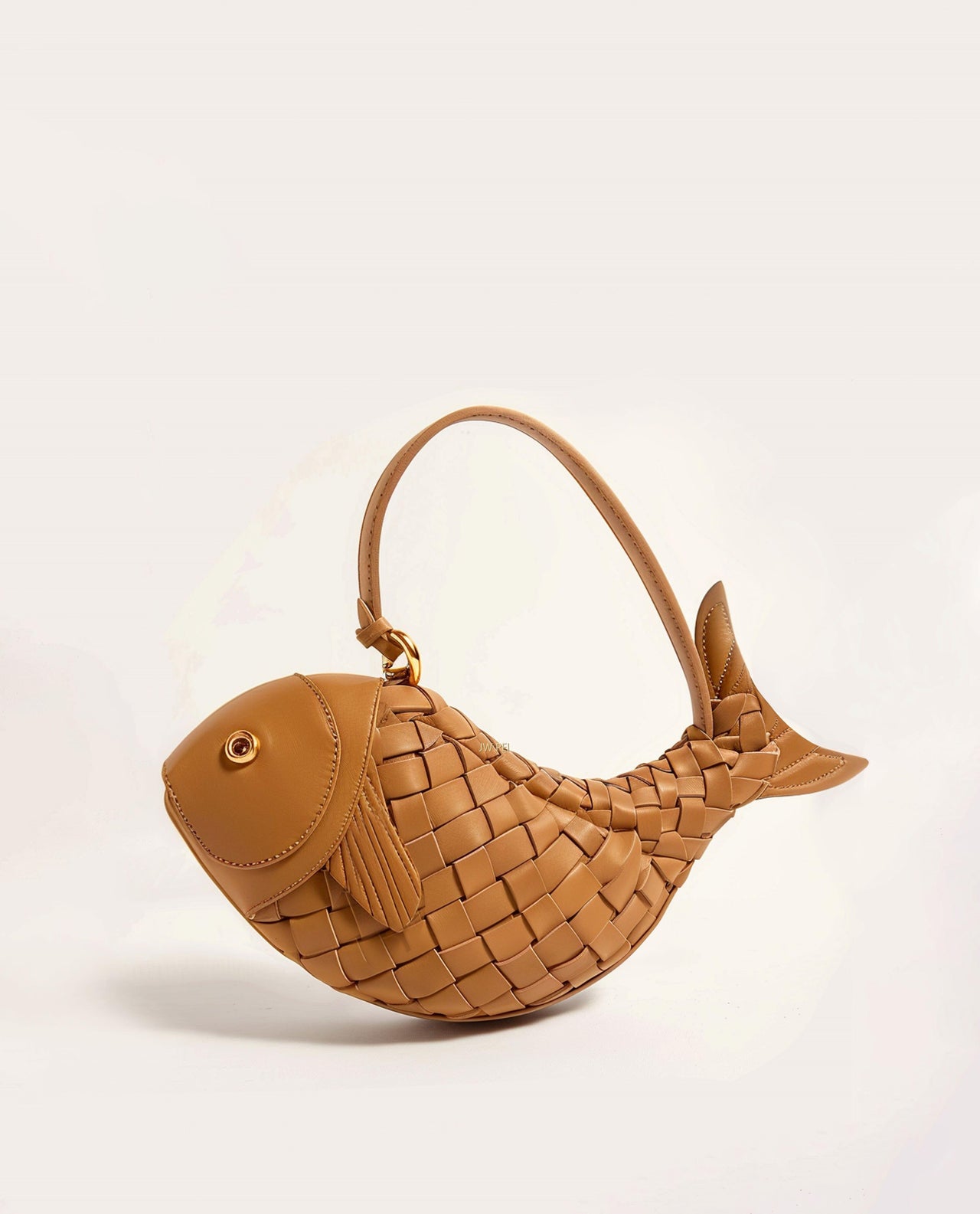Brown braided fish shape clutch bag