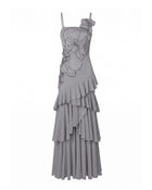 Orchid Embroidered Ruffled One-Shoulder Maxi Dress - Lavender Gray