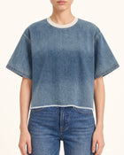 Contrast Rib Denim Cropped Tee - Washed Blue