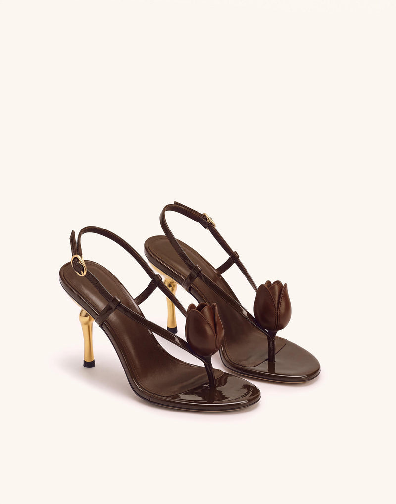 Amara 3D Tulip Toe-Post Heels - Dark Brown