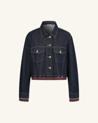 The Preppy Checkered Hem Frayed Jacket - Raw Denim