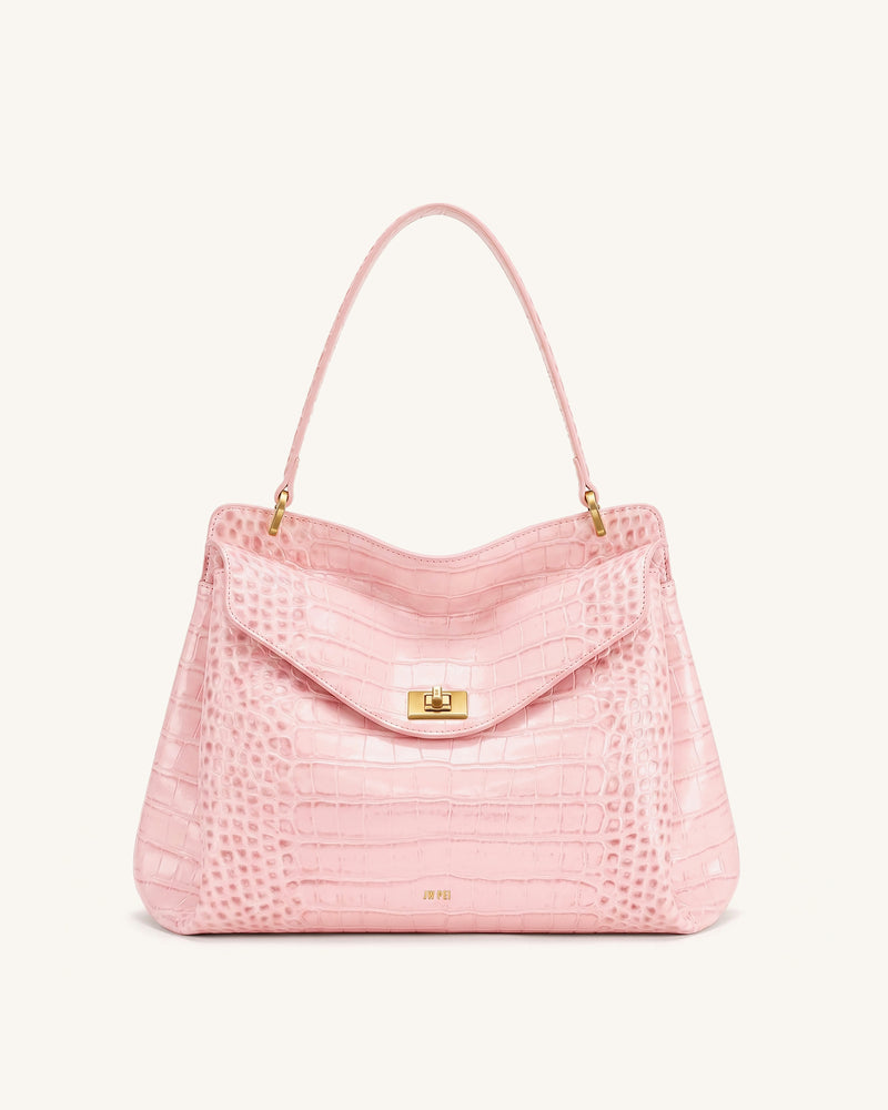 Lucia Turn-Lock Shoulder Bag - Pink Croc