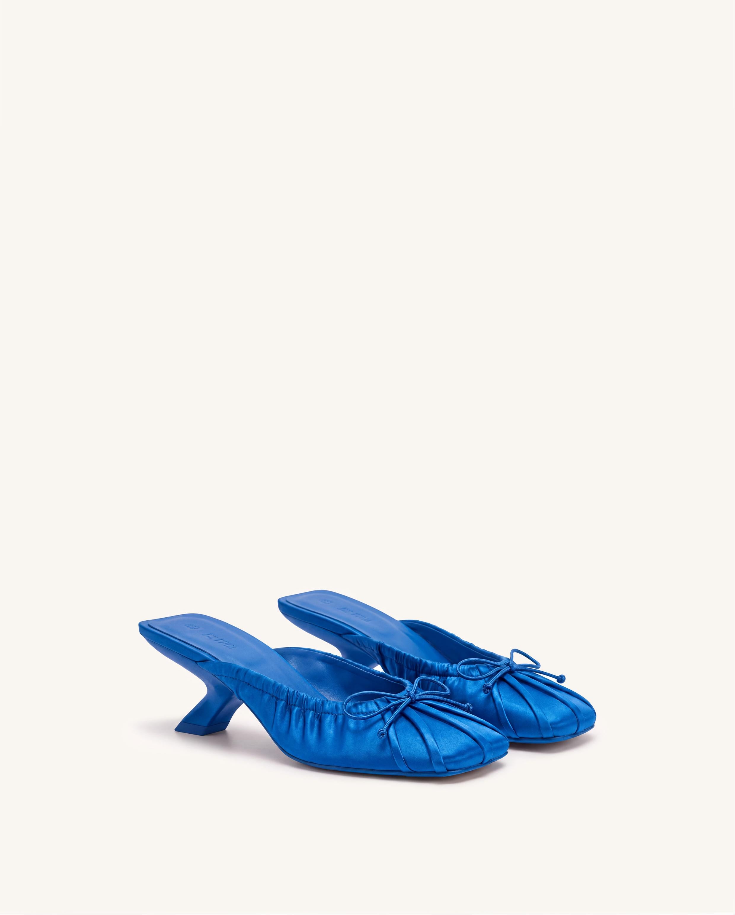 Solenne Satin Bow Ruched Mules - Cobalt Blue