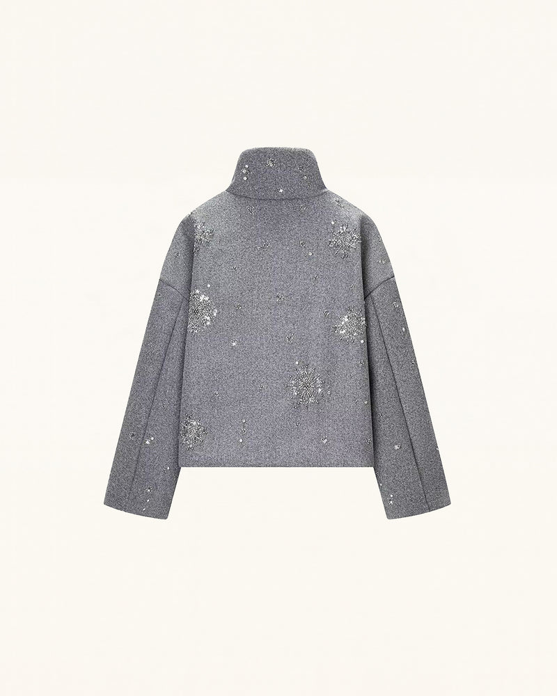 Embellished High Neck Jacket - Gray