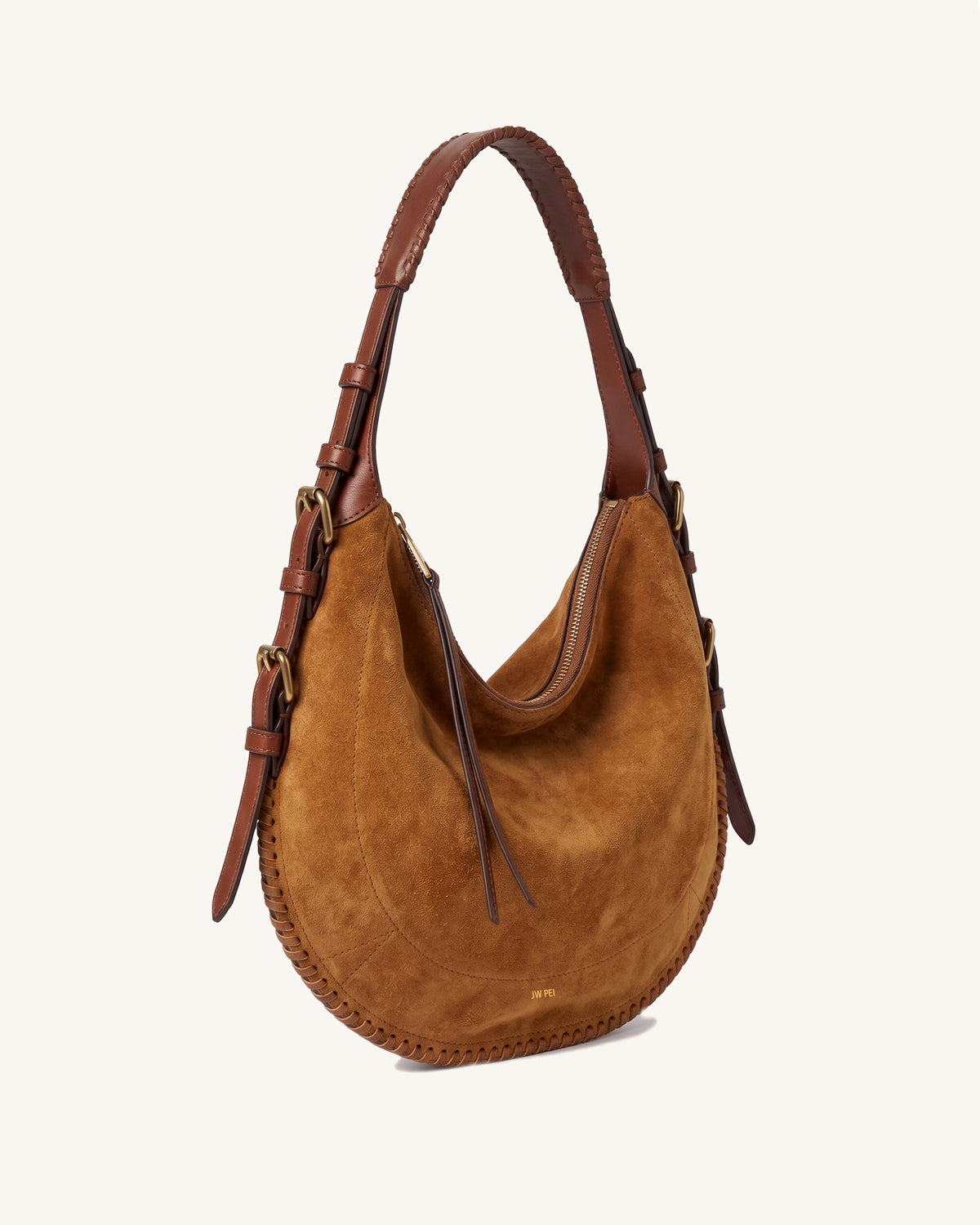 Avery Faux Suede Soft Perforated Weave Hobo Bag - Camel