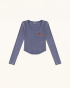 Dachshund Scoop Neck Curved Cropped Tee - Smokey Slate