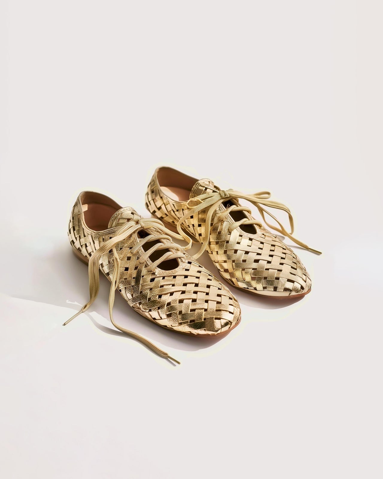 Weave Strap Flat Shoes - Gold
