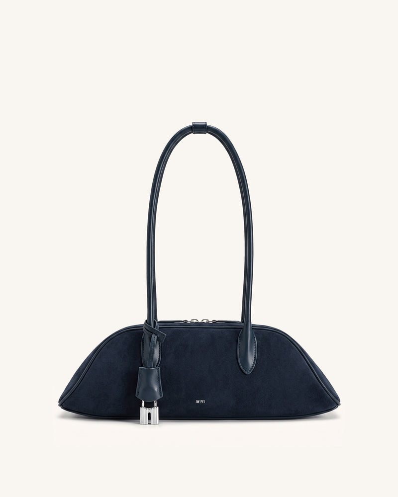 Zora Faux Suede Shoulder Bag - Navy Blue