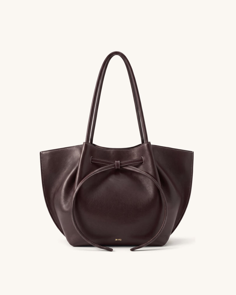 Mabel Circle Bow Large Tote Bag - Dark Brown