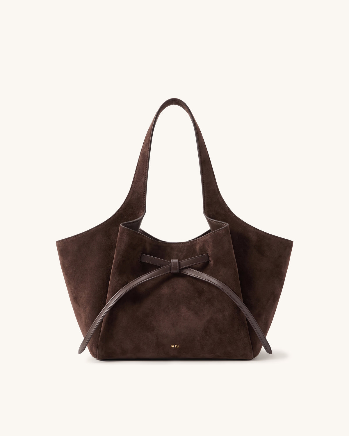 Mabel Faux Suede Bow Accent Tote Bag - Dark Brown