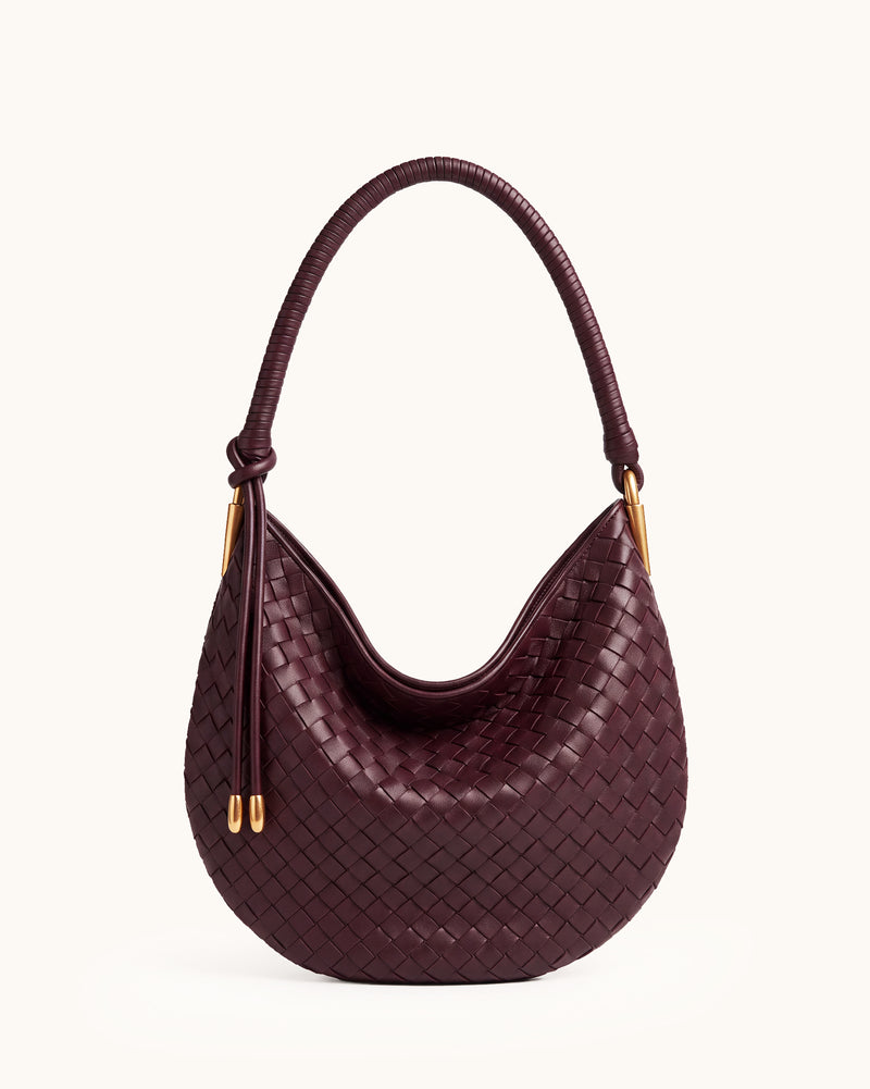 Lorena Woven Crescent Hobo Bag - Burgundy