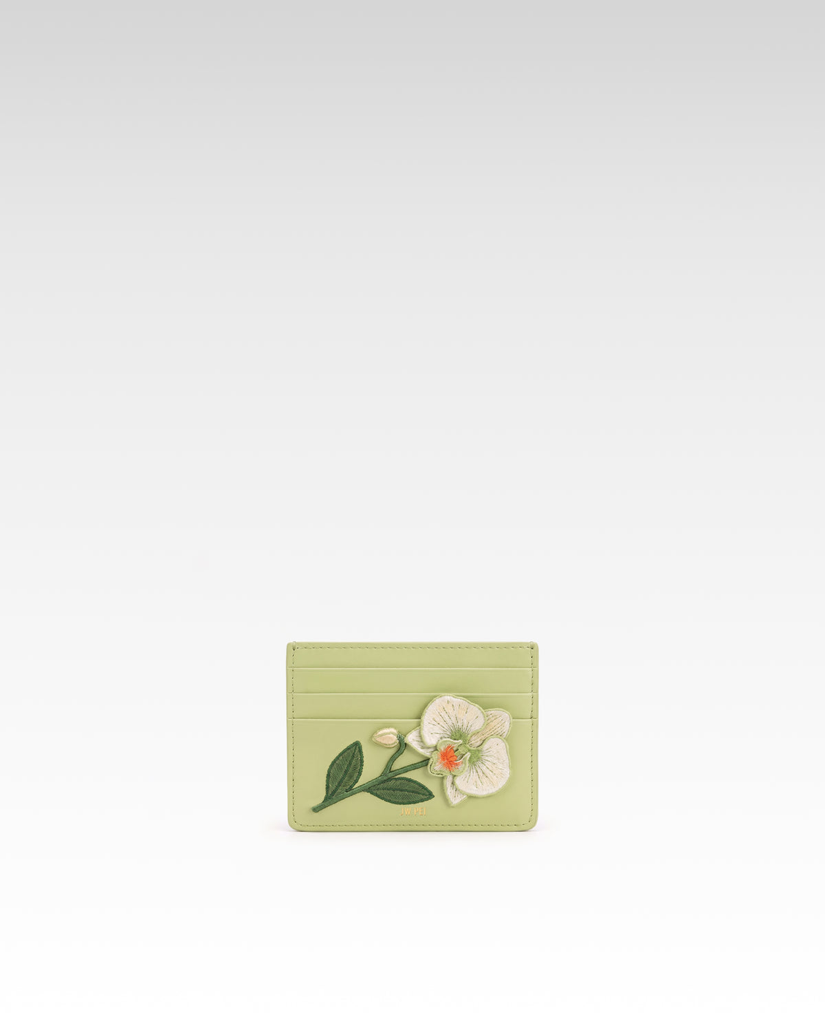 Orchid Embellished Card Holder - Light Green