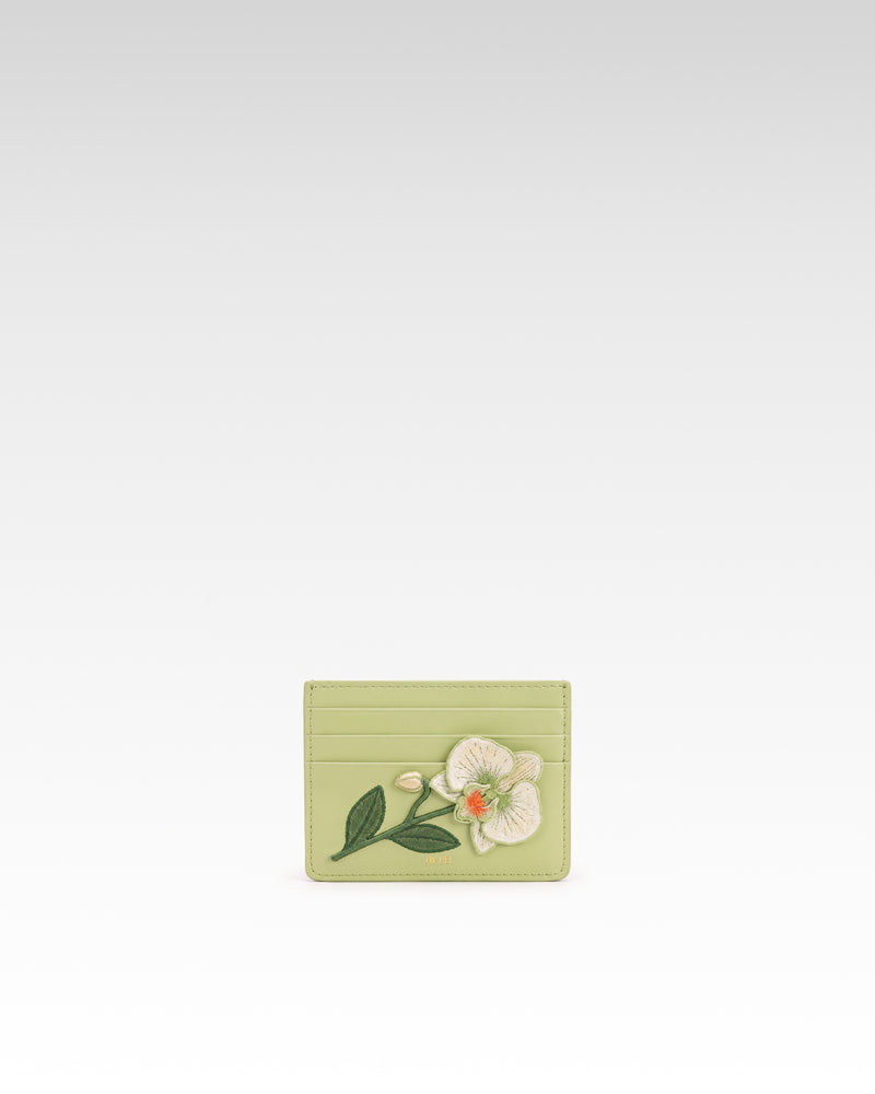 Orchid Embellished Card Holder - Light Green