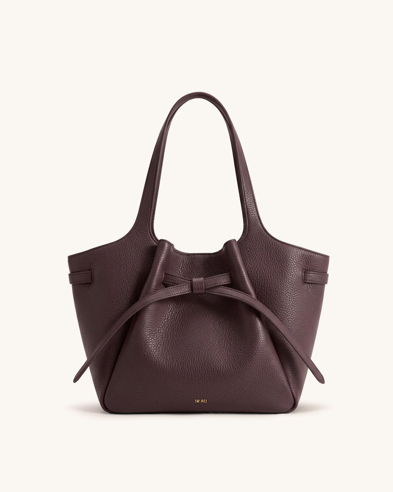 Mabel Pebbled Front Bow Large Tote Bag - Brown
