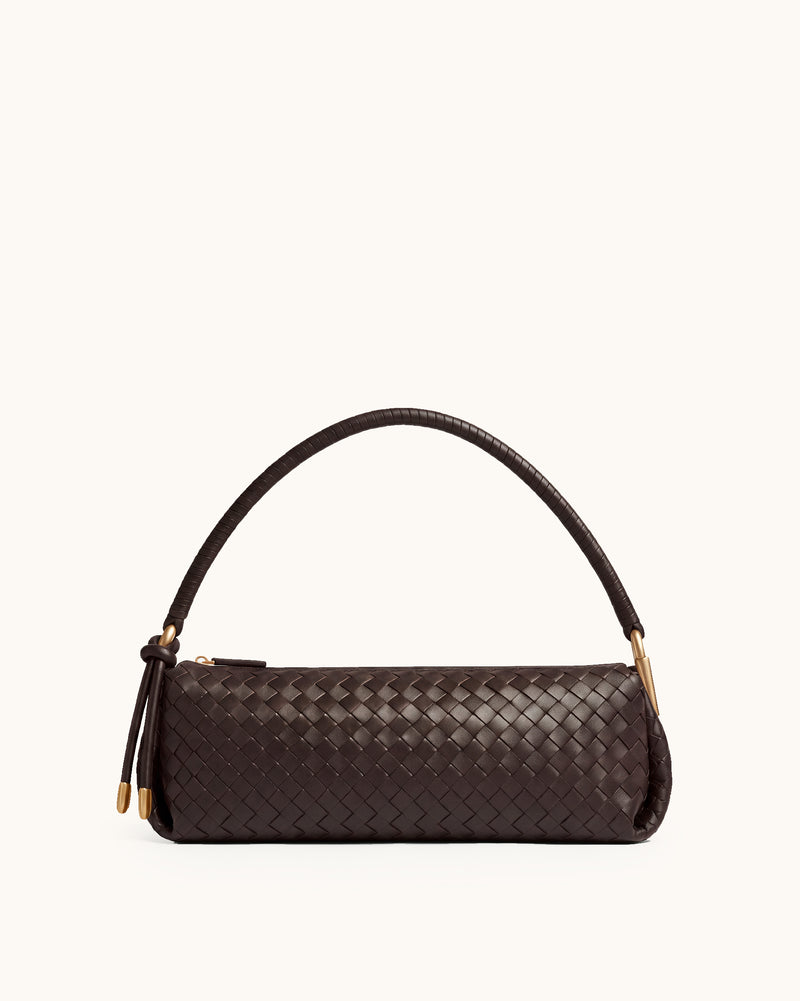 Lorena Woven Barrel Top Handle Bag - Brown
