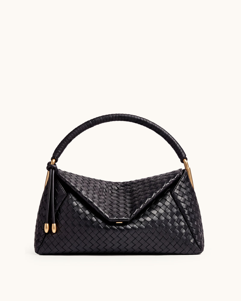 Lorena Woven Flap Shoulder Bag - Black