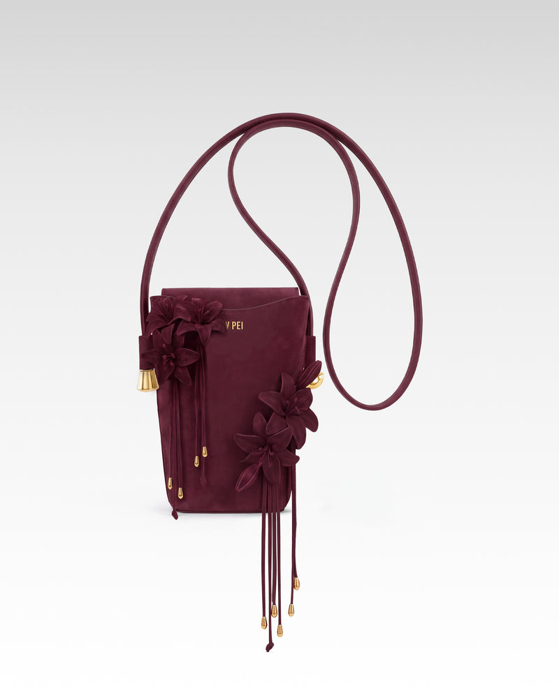 Floral Fringe Crossbody Bag - Burgundy