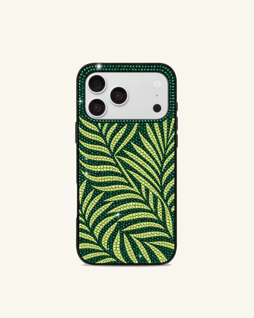 Leaf Pattern Artificial Crystal Phone Case – Green