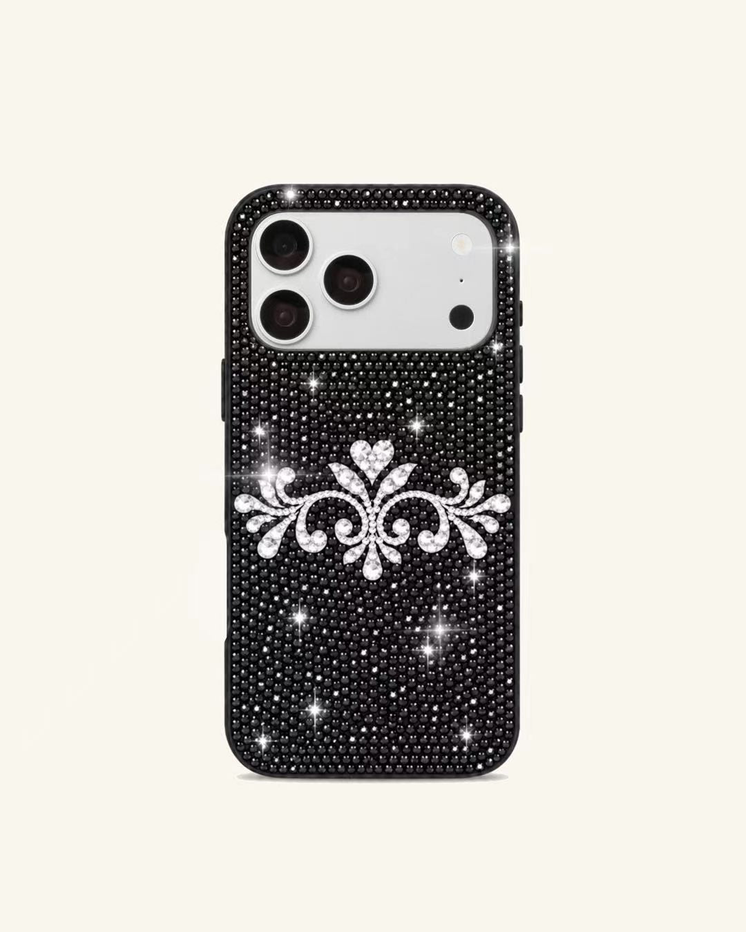 Ornate Artificial Crystal Floral Phone Case – Black