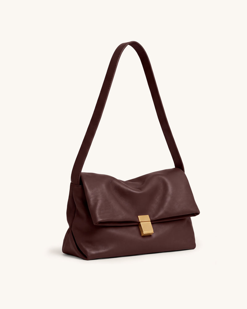 Hilary Draped Flap Shoulder Bag - Brown
