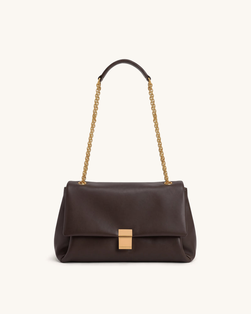 Hilary Chain Handle Flap Shoulder Bag - Dark Brown