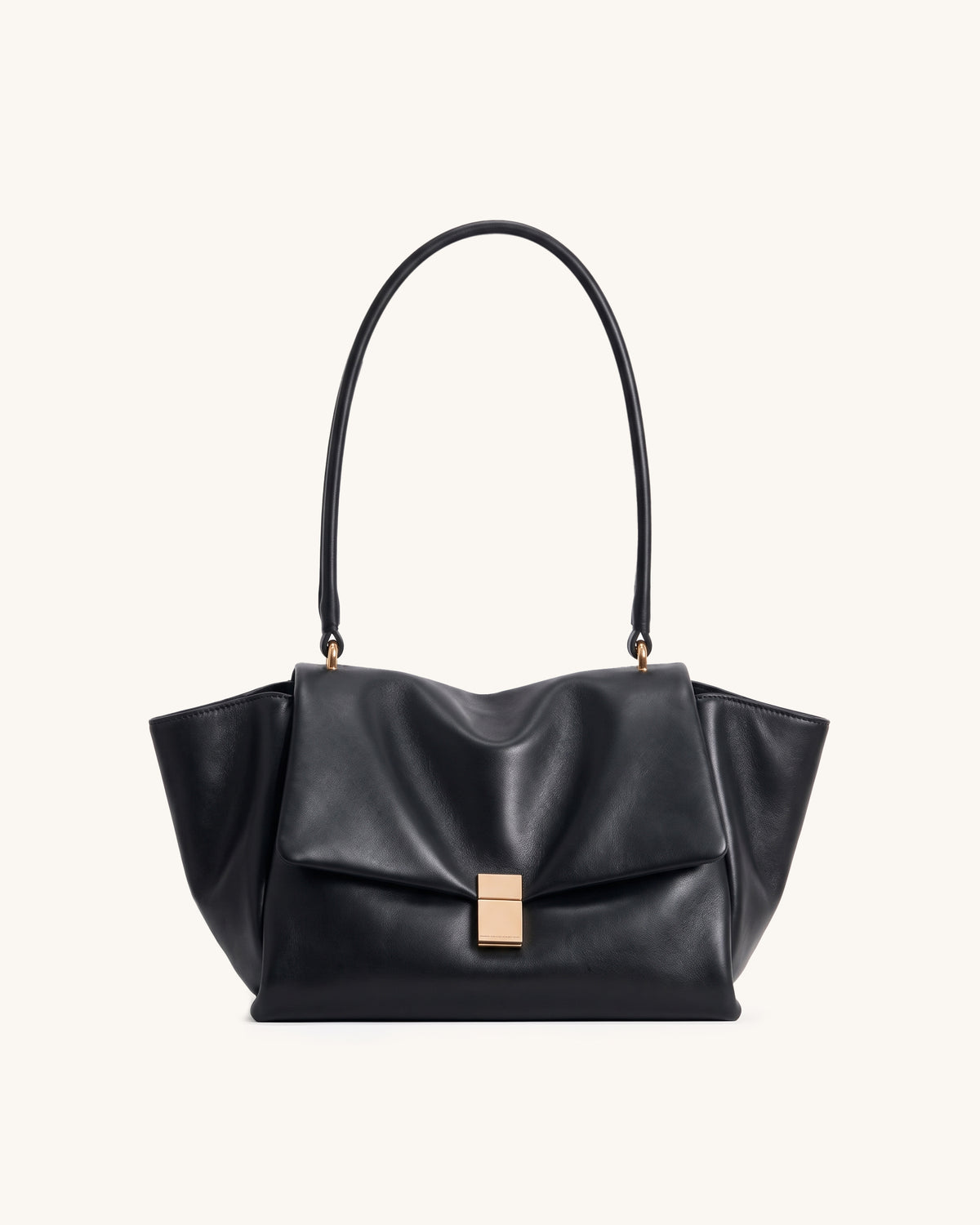 Hilary Gathered Flap Shoulder Bag - Black