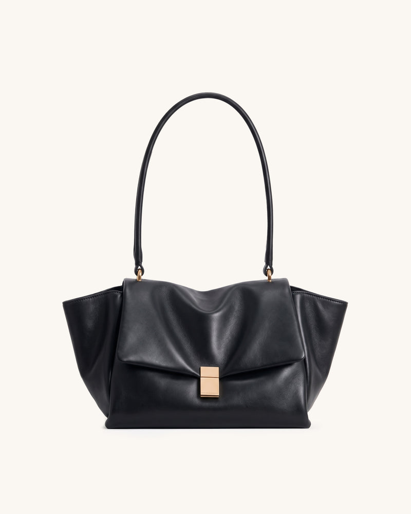 Hilary Gathered Flap Shoulder Bag - Black