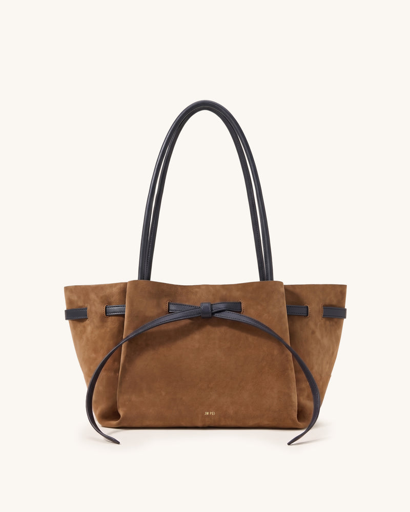 Mabel Faux Suede Bow Detail Tote Bag - Camel