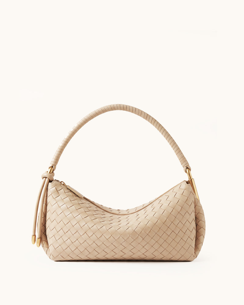 Lorena Woven Zip Hobo Bag - Beige