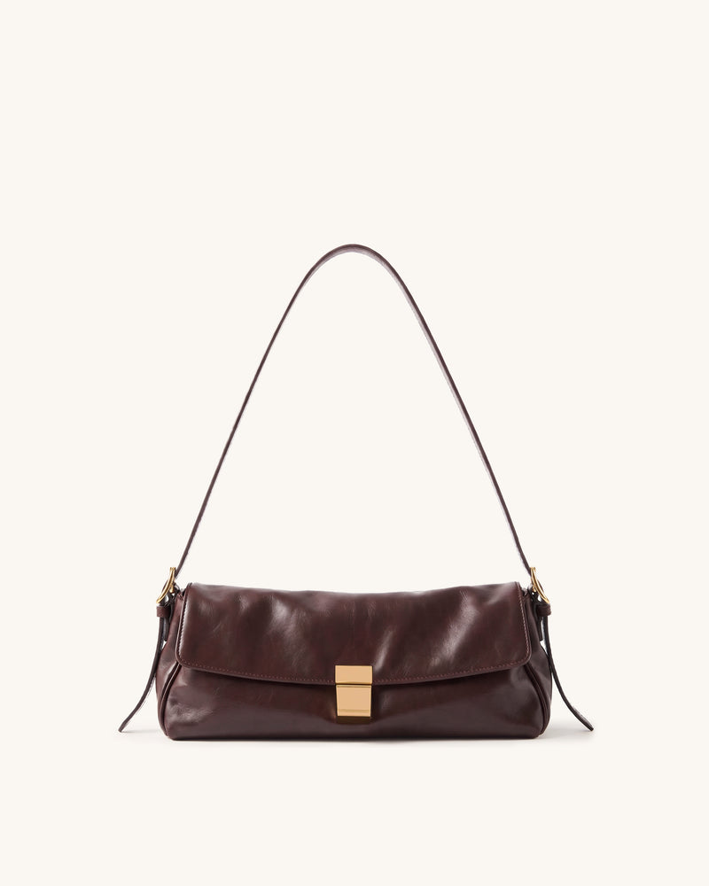 Hilary East-West Flap Shoulder Bag - Dark Brown