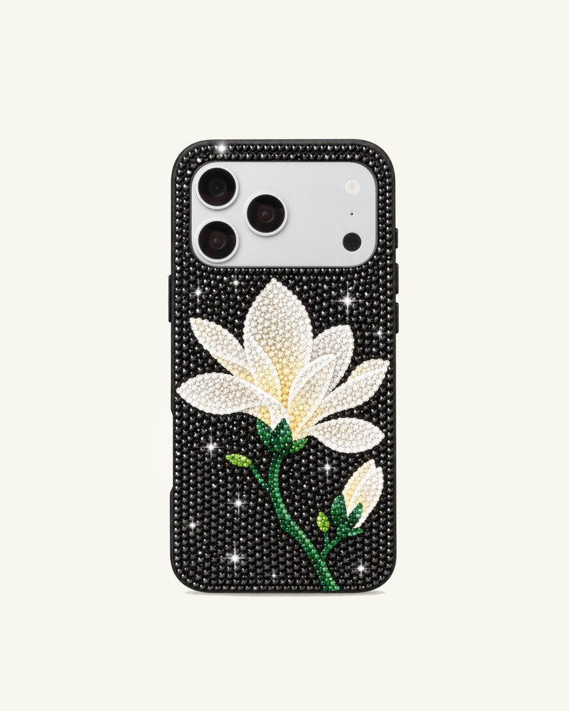 Artificial Crystal Flower Phone Case – Black