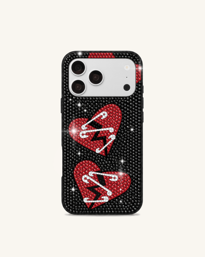 Broken Heart Artificial Crystal Phone Case – Black
