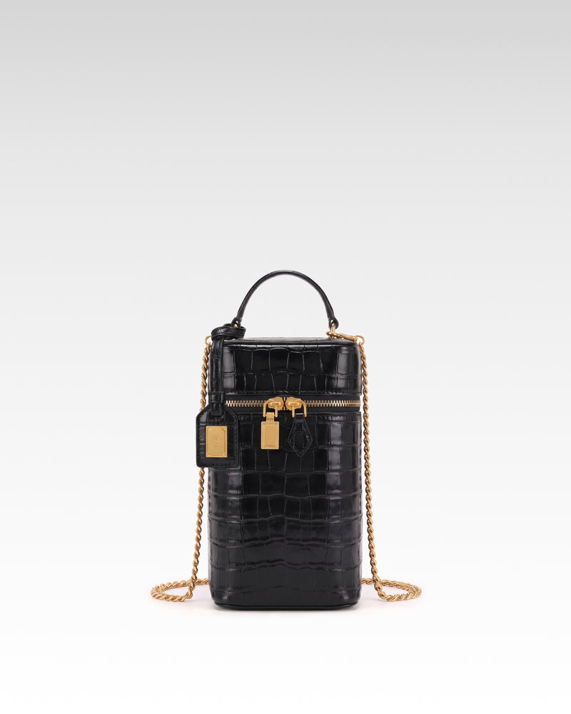 Cleo Croc Box Bag - Black