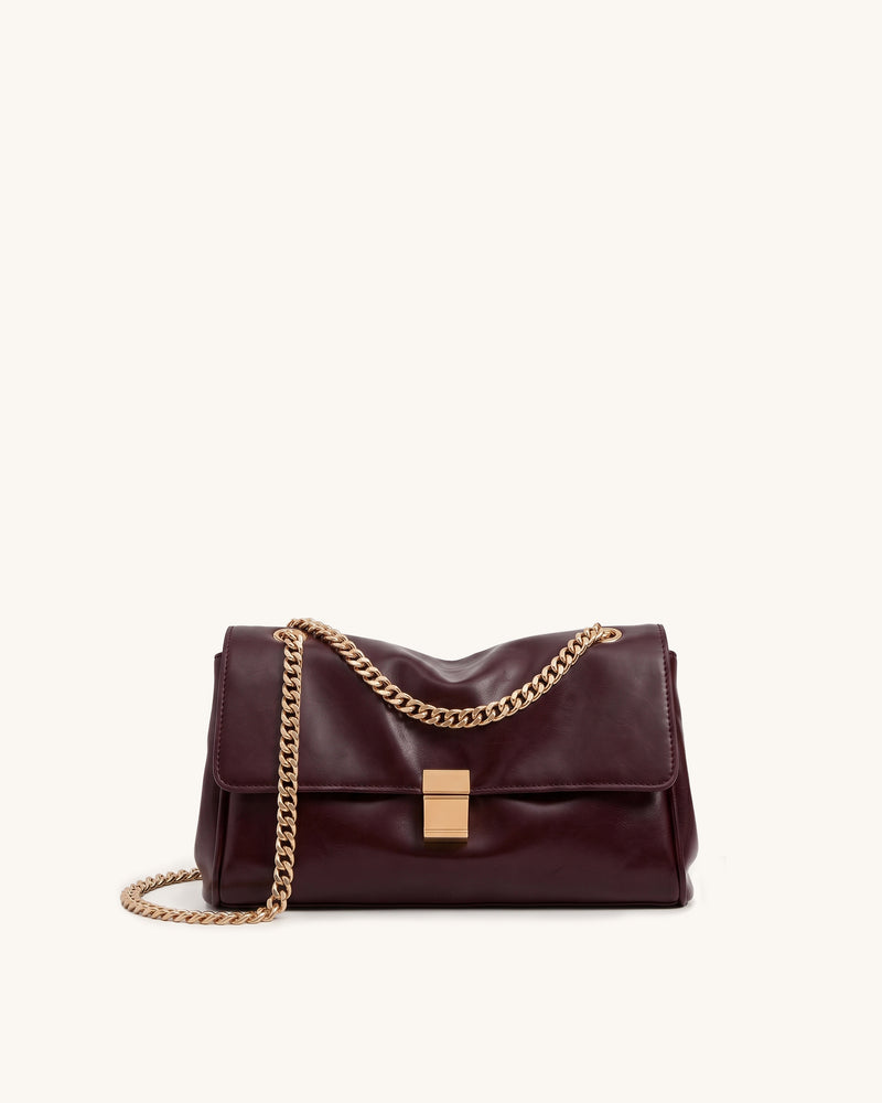 Hilary Draped Chain Flap Shoulder Bag - Burgundy